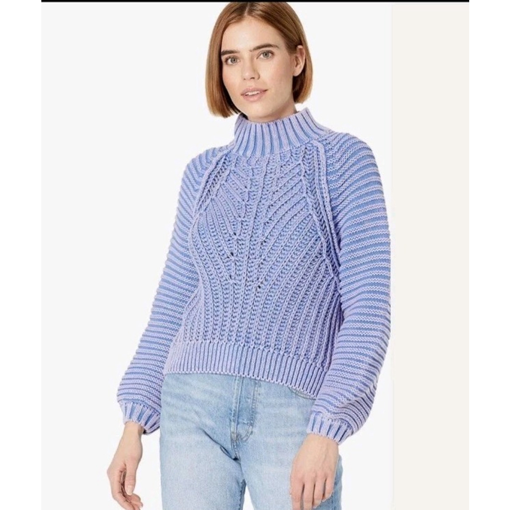 Free People Sweater Sweetheart Chunky Rib Knit Blue Purple Pullover Size XS - Picture 10 of 11